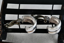 Load image into Gallery viewer, Sterling Silver Small Wide Hoop Huggie Clip-On Earrings Signed
