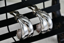 Load image into Gallery viewer, Sterling Silver Small Wide Hoop Huggie Clip-On Earrings Signed
