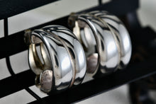 Load image into Gallery viewer, Sterling Silver Small Wide Hoop Huggie Clip-On Earrings Signed
