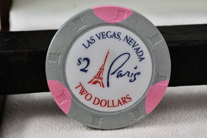 Las Vegas Hotel Paris Casino $2 Dollar H & C Light Gray & Pink Clay Poker Chip