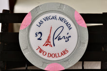 Load image into Gallery viewer, Las Vegas Hotel Paris Casino $2 Dollar H &amp; C Light Gray &amp; Pink Clay Poker Chip
