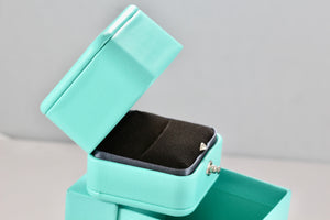 Tiffany & Co. Blue Teal Leather Engagement Ring Presentation Box Packaging