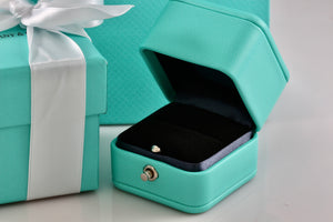 Tiffany & Co. Blue Teal Leather Engagement Ring Presentation Box Packaging