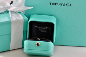 Tiffany & Co. Blue Teal Leather Engagement Ring Presentation Box Packaging