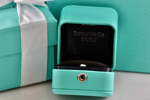 Tiffany & Co. Blue Teal Leather Engagement Ring Presentation Box Packaging