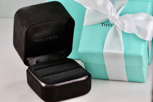 Tiffany & Co. Large Engagement Ring Presentation Black Suede Box Packaging