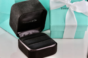 Tiffany & Co. Large Engagement Ring Presentation Black Suede Box Packaging