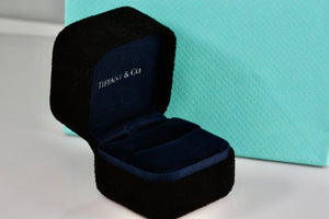 Tiffany & Co. Small Black Suede Royal Blue Engagement Ring Presentation Box Packaging