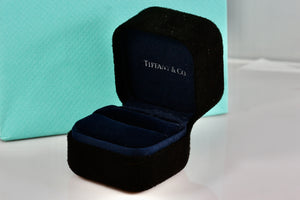 Tiffany & Co. Small Black Suede Royal Blue Engagement Ring Presentation Box Packaging