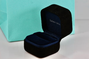 Tiffany & Co. Small Black Suede Royal Blue Engagement Ring Presentation Box Packaging