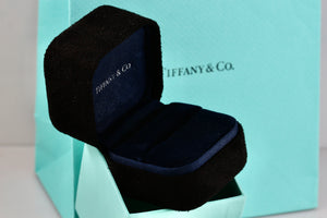 Tiffany & Co. Small Black Suede Royal Blue Engagement Ring Presentation Box Packaging