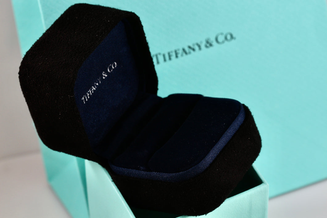 Tiffany & Co. Small Black Suede Royal Blue Engagement Ring Presentation Box Packaging