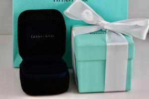 Tiffany & Co. Small Black Suede Royal Blue Engagement Ring Presentation Box Packaging