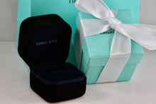 Load image into Gallery viewer, Tiffany &amp; Co. Small Black Suede Royal Blue Engagement Ring Presentation Box Packaging
