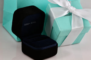 Tiffany & Co. Small Black Suede Royal Blue Engagement Ring Presentation Box Packaging