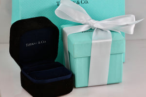 Tiffany & Co. Small Black Suede Royal Blue Engagement Ring Presentation Box Packaging