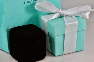 Tiffany & Co. Small Black Suede Royal Blue Engagement Ring Presentation Box Packaging