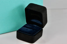 Load image into Gallery viewer, Tiffany &amp; Co. Small Black Suede Royal Blue Silk Engagement Ring Presentation Box
