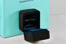 Load image into Gallery viewer, Tiffany &amp; Co. Small Black Suede Royal Blue Silk Engagement Ring Presentation Box
