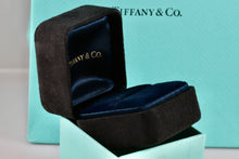 Load image into Gallery viewer, Tiffany &amp; Co. Small Black Suede Royal Blue Silk Engagement Ring Presentation Box
