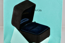 Load image into Gallery viewer, Tiffany &amp; Co. Small Black Suede Royal Blue Silk Engagement Ring Presentation Box
