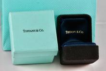 Load image into Gallery viewer, Tiffany &amp; Co. Small Black Suede Royal Blue Silk Engagement Ring Presentation Box
