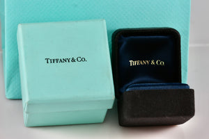 Tiffany & Co. Small Black Suede Royal Blue Silk Engagement Ring Presentation Box