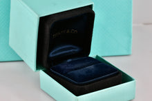 Load image into Gallery viewer, Tiffany &amp; Co. Small Black Suede Royal Blue Silk Engagement Ring Presentation Box
