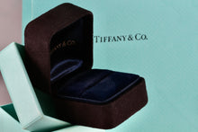 Load image into Gallery viewer, Tiffany &amp; Co. Small Black Suede Royal Blue Silk Engagement Ring Presentation Box
