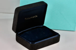 Tiffany & Co. Small Black Suede Royal Blue Silk Earrings Presentation Box