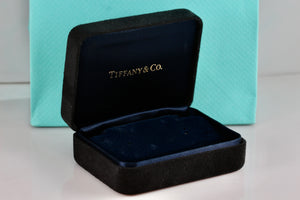 Tiffany & Co. Small Black Suede Royal Blue Silk Earrings Presentation Box