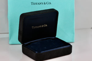 Tiffany & Co. Small Black Suede Royal Blue Silk Earrings Presentation Box