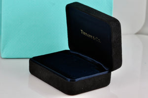 Tiffany & Co. Small Black Suede Royal Blue Silk Earrings Presentation Box