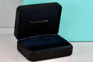 Tiffany & Co. Small Black Suede Royal Blue Silk Earrings Presentation Box