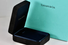 Load image into Gallery viewer, Tiffany &amp; Co. Small Black Suede Royal Blue Silk Necklace Presentation Box Packaging
