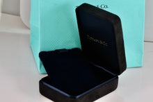 Load image into Gallery viewer, Tiffany &amp; Co. Small Black Suede Royal Blue Silk Necklace Presentation Box Packaging
