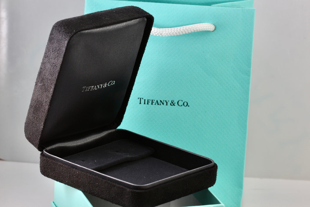 Tiffany & Co. Large Black Suede Silk Earrings Presentation Box Packaging