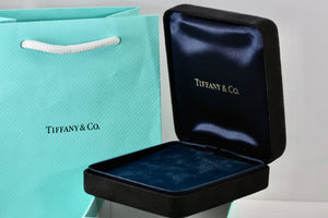 Tiffany & Co. Large Black Suede Necklace Royal Blue Silk Presentation Box Packaging