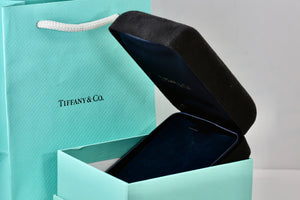 Tiffany & Co. Large Black Suede Necklace Royal Blue Silk Presentation Box Packaging