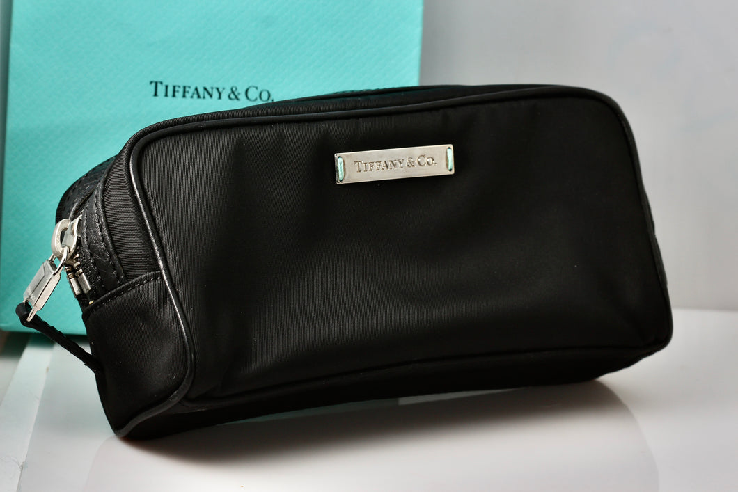 Tiffany & Co. Small Rectangle Black & Teal Blue Make-Up Bag Purse