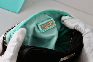 Tiffany & Co. Small Rectangle Black & Teal Blue Make-Up Bag Purse