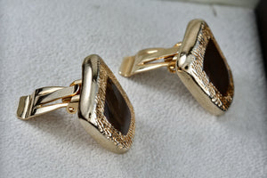 Geometrical Square Gold Tone Swirly Acrylic Inlay Butterfly Hallmark Costume Clip-On Earrings