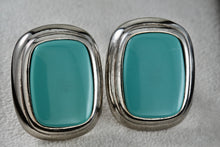 Load image into Gallery viewer, FLP Vintage Large Teal Green Square Cushion Costume Clip-On Earrings
