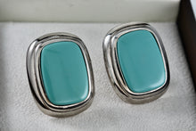 Load image into Gallery viewer, FLP Vintage Large Teal Green Square Cushion Costume Clip-On Earrings
