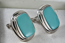 Load image into Gallery viewer, FLP Vintage Large Teal Green Square Cushion Costume Clip-On Earrings
