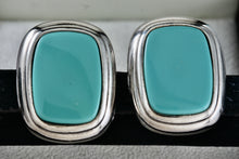 Load image into Gallery viewer, FLP Vintage Large Teal Green Square Cushion Costume Clip-On Earrings
