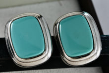 Load image into Gallery viewer, FLP Vintage Large Teal Green Square Cushion Costume Clip-On Earrings
