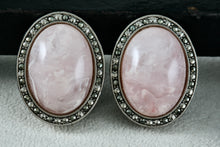 Load image into Gallery viewer, Large Oval Pink Moonstone Rhinestone Costume Clip-On Earrings
