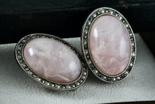 Load image into Gallery viewer, Large Oval Pink Moonstone Rhinestone Costume Clip-On Earrings
