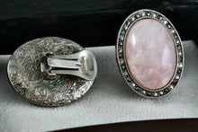 Load image into Gallery viewer, Large Oval Pink Moonstone Rhinestone Costume Clip-On Earrings
